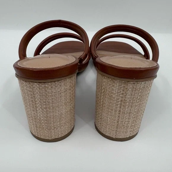 LC Lauren Conrad Sandals Women 11 NEW Brown Strappy Heel Slip On Open Toe - Picture 5 of 9